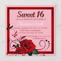 Bonbon élégant à rose rouge invitation de 16