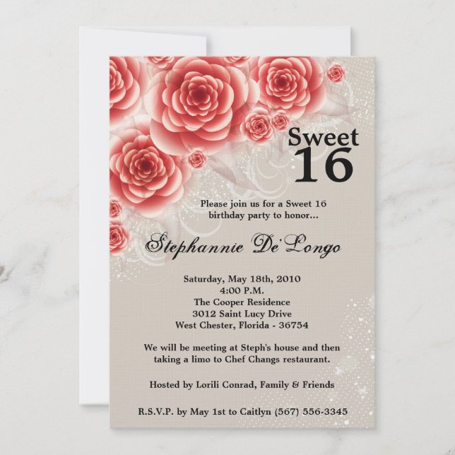 bonbon floral aux roses 5x7 rouges invitation de (Devant)