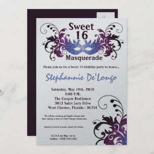 bonbon pourpre à la mascarade 5x7 invitation de 16