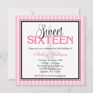 Bonbon rose à rayures de Paris 16 invitations