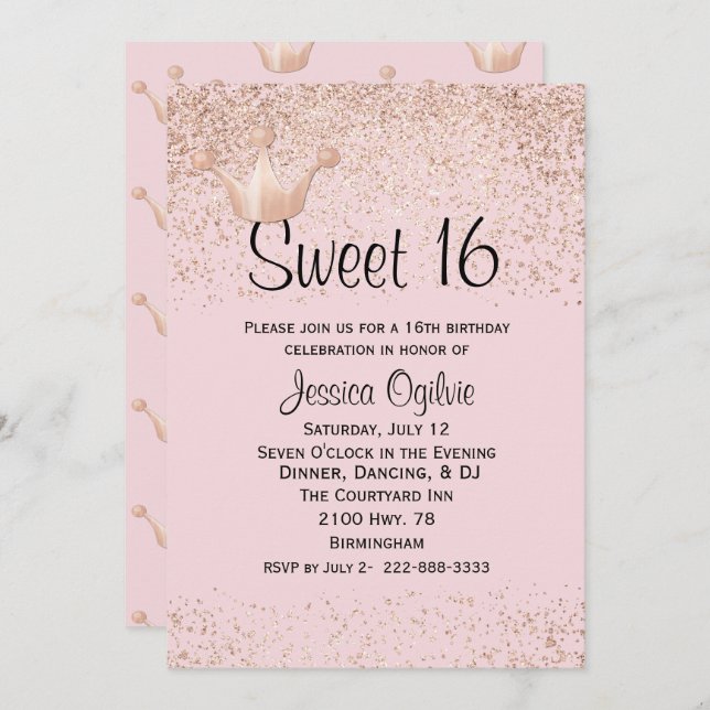 Bonbon rose à rose de couronne d'or invitation de (Devant / Derrière)