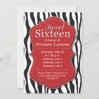 Bonbon rouge à impression de zèbre 16 invitations
