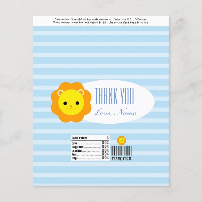 Bonbons Bar Wrapper Faveur - lion bleu (Devant)