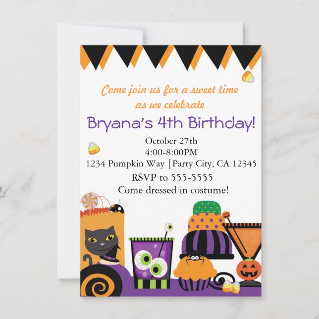 Bonbons et bonbons d'Halloween Invitations de fête (Devant)