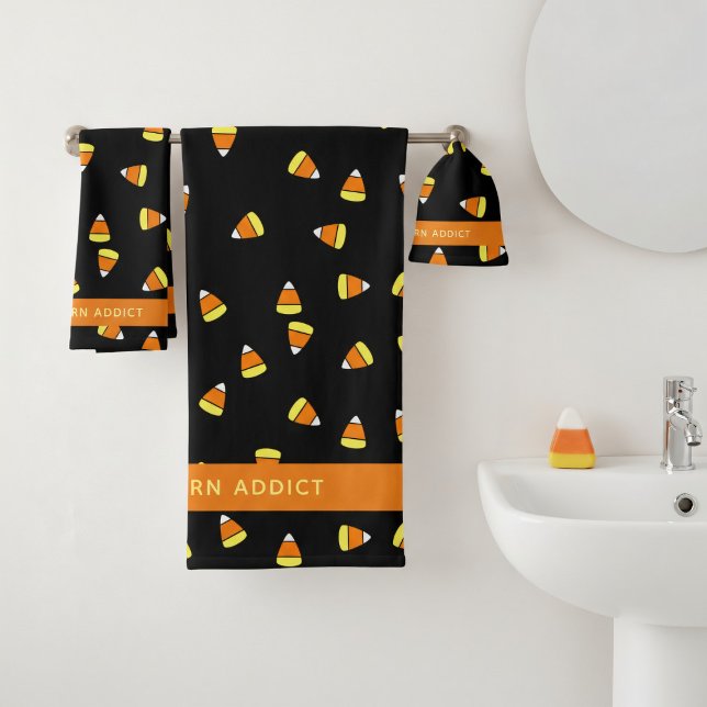 Bonbons Personnalisés Corn Addict Black Halloween  (A fun & colorful bath towel set. If you're a candy corn addict, then this is the bath set for you)