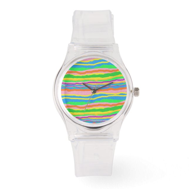 Bonbons rainbow design sur une montre couleur rose (Recto)