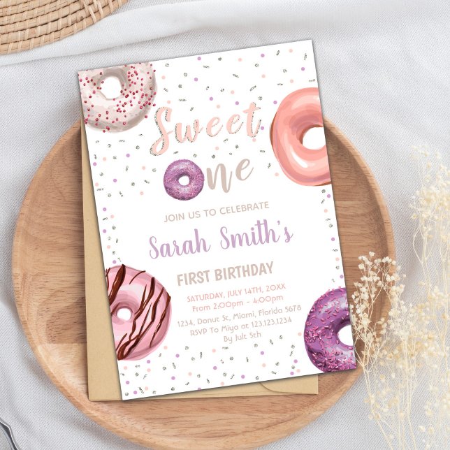 Bonbons Un Donut Invitations Anniversaire (Sweet One Donut Birthday Invitations)