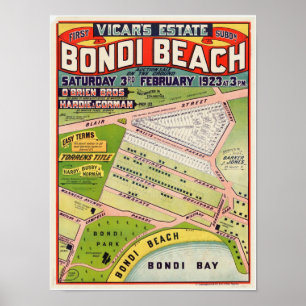 Bondi Beach, Vicar's Estate Vintage Auction Poster