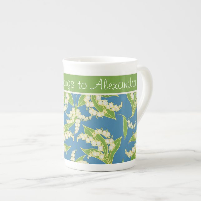 Bone China Coffee Mug : Lys of the Valley, Bleu (Devant droit)