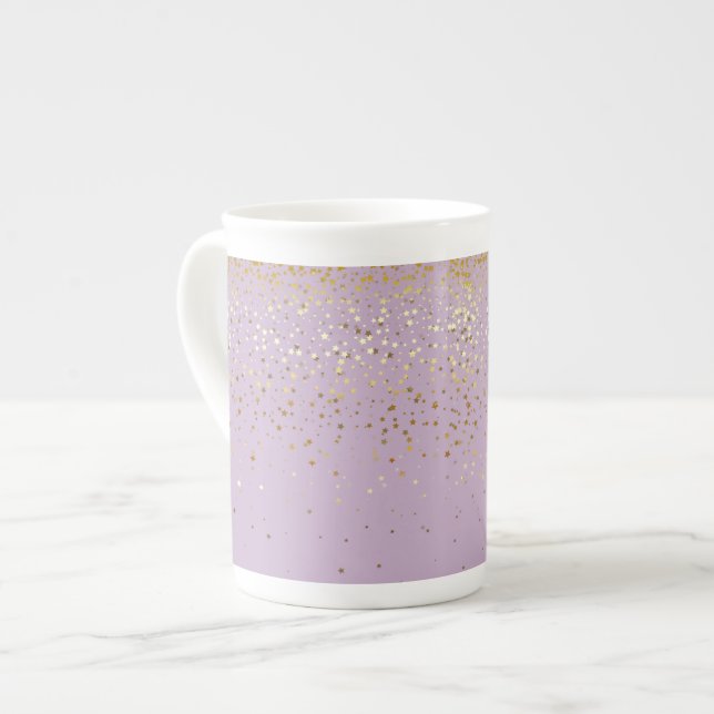 Bone China Mug Petite Golden Stars-Lavender (Devant gauche)