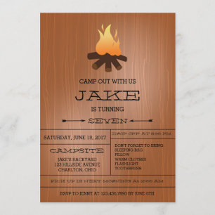 Bonfire Camping Out Invitations de fête d'annivers