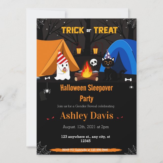 Bonfire Halloween Sleepover Party Invitations (Devant)
