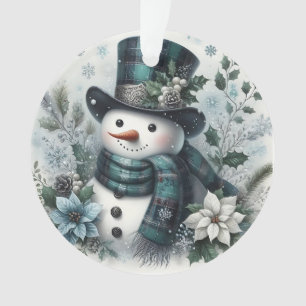 Bonhomme de neige à carreaux avec fleurs hivernale