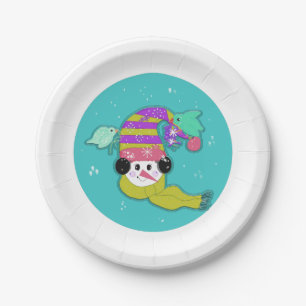 Bonhomme de neige Aqua Oiseaux d'hiver Assiette en