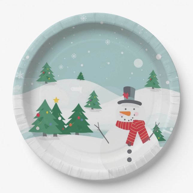 Bonhomme de neige assiette en papier (Devant)