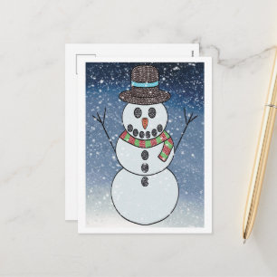 Bonhomme de neige avec fond - Carte postale