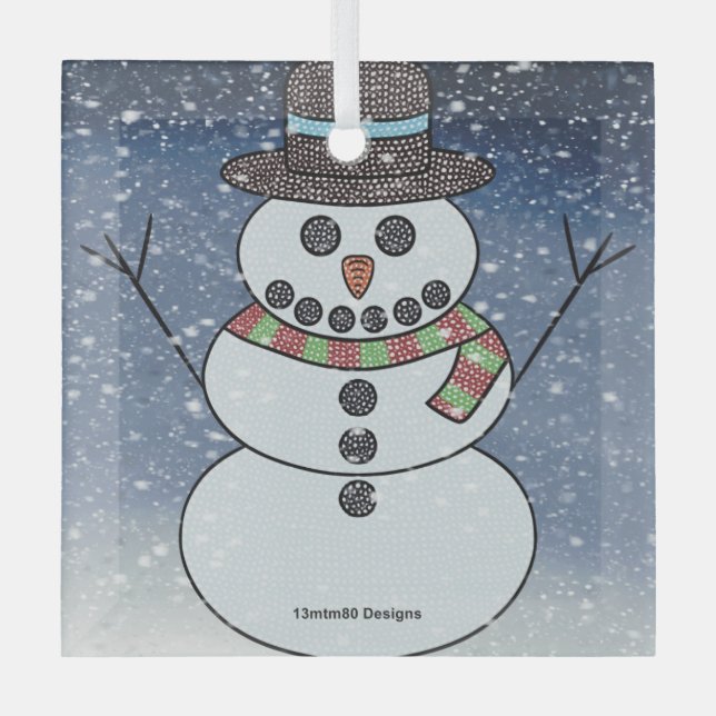 Bonhomme de neige avec fond - Ornement en verre (Recto)