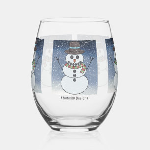 Bonhomme de neige avec fond - Verres à vin
