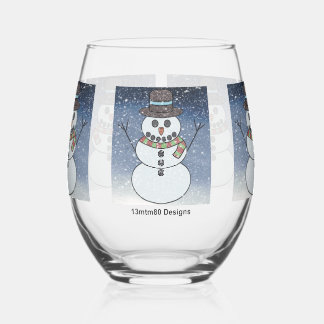 Bonhomme de neige avec fond - Verres à vin
