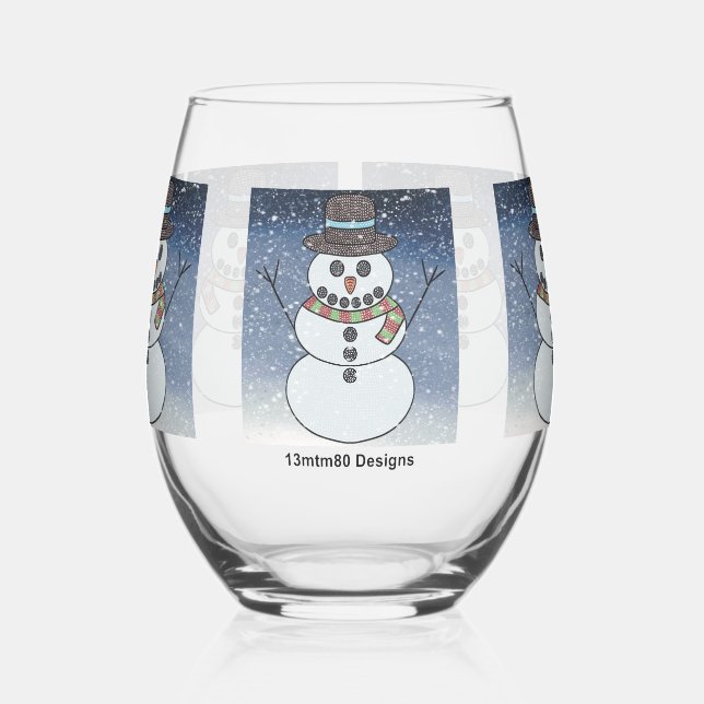 Bonhomme de neige avec fond - Verres à vin (Gauche)