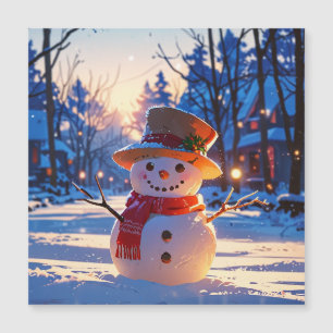Bonhomme de neige crépusculaire dans la rue festiv