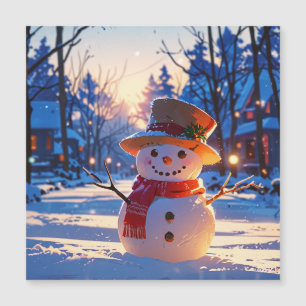 Bonhomme de neige crépusculaire dans la rue festiv