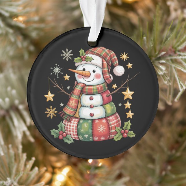 Bonhomme de neige en patchwork rétro Joyeux Noël C (Arbre)