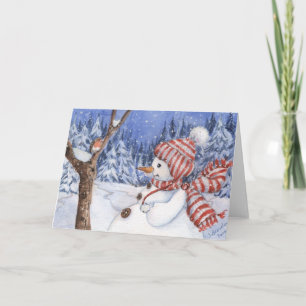 Bonhomme de neige et carte de vacances de Robin