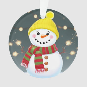 Bonhomme de neige heureux avec des cierges magique