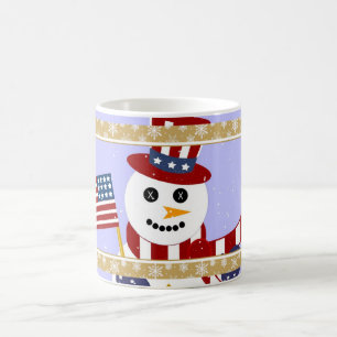 Bonhomme de neige patriotique avec la tasse de