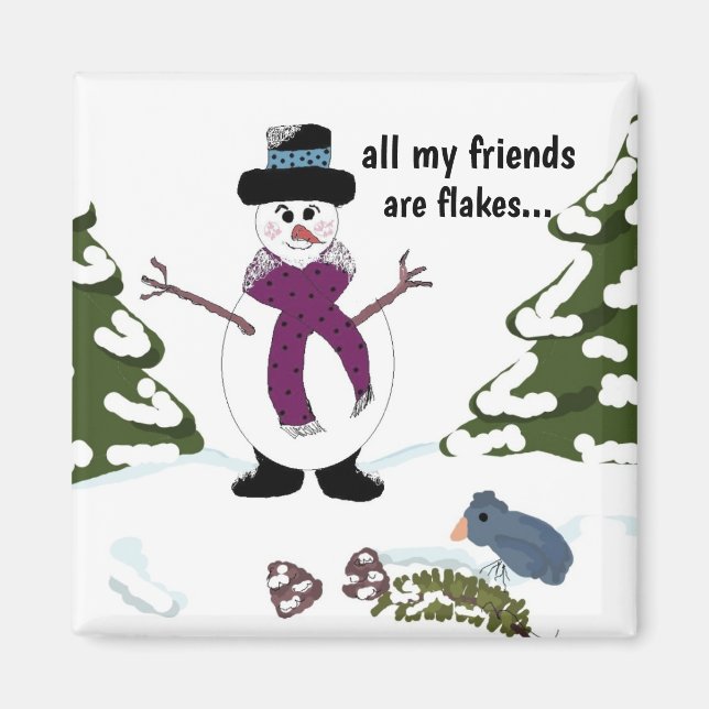 Bonhomme de neige Snowflake Magnet drôle (Devant)