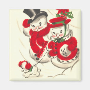 Bonhomme de neige vintage et aimant carré de