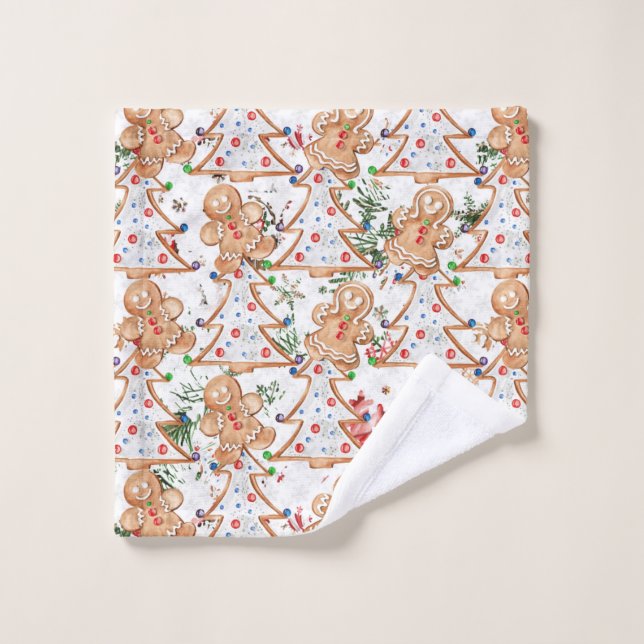 Bonhomme en pain d'épice, femme et arbre de Noël (Gant de toilette)