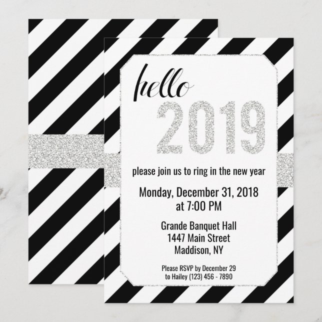 Bonjour 2019, Nouvel An Argent Invitation (Devant / Derrière)