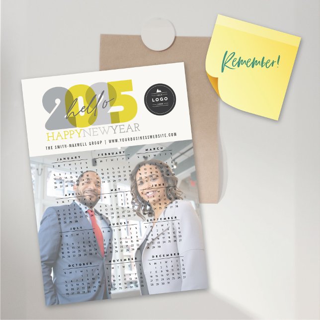 Bonjour 2025 Calendrier Nouvel An Carte photo magn (Hello Transparent Yellow/Grey 2025 Calendar New Year Magnetic Photo Card @ fat_fa_tin)