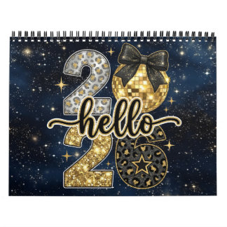 Bonjour 2026 Calendrier Chic Galaxie Paillettes Or