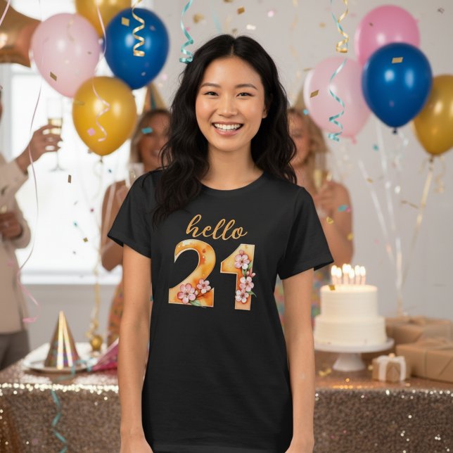 Bonjour 21 Cherry Blossom T-shirt 21st Birthday (Hello 21 - 21st birthday t-shirt.)
