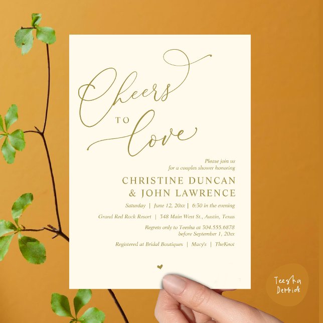 Bonjour à l'amour, Couples Shower Party Invitation (Cheers to love, Romantic Couples Shower Modern Party Winery Invitation Card, PDF, Summer Yellow Gold)