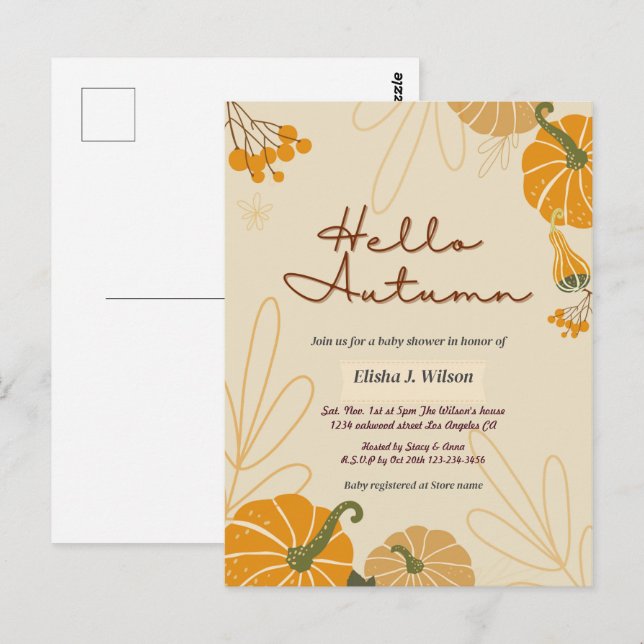 Bonjour automne bébé shower invitation de fête d'a (Devant / Derrière)