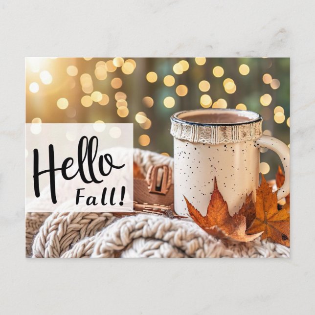 Bonjour Automne carte de voeux avec tasse (Devant)