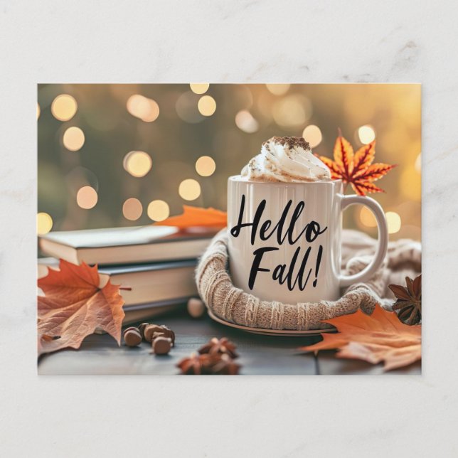 Bonjour Automne carte de voeux avec tasse (Devant)