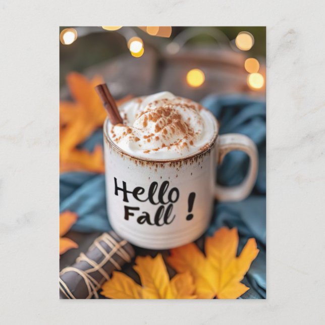 Bonjour Automne carte de voeux avec tasse (Devant)