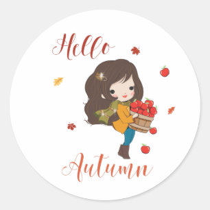 Bonjour Automne classique rond autocollant thème a