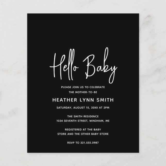 Bonjour Baby Black Budget Baby shower Invitation (Devant)