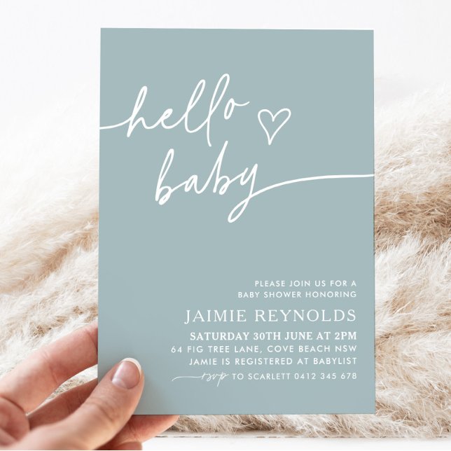 Bonjour Baby Blue Baby shower Invitation (Blue Hello Baby Baby Shower Invitation | Matching items available.)