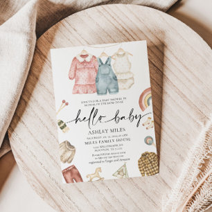 Bonjour Baby Boho Vêtements Baby shower Invitation