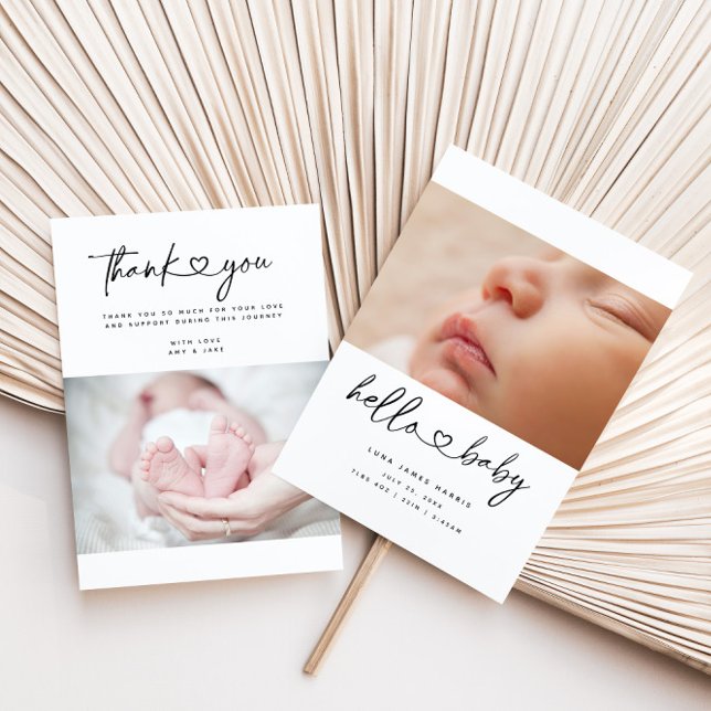 Bonjour Baby Coeur Script carte Faire-part plat (Créateur téléchargé)