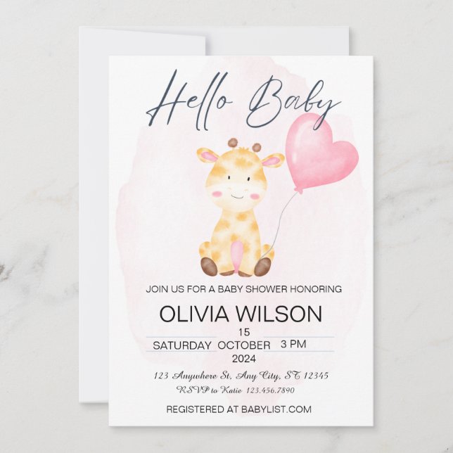 Bonjour Baby Giraffe Baby shower Invitation (Devant)