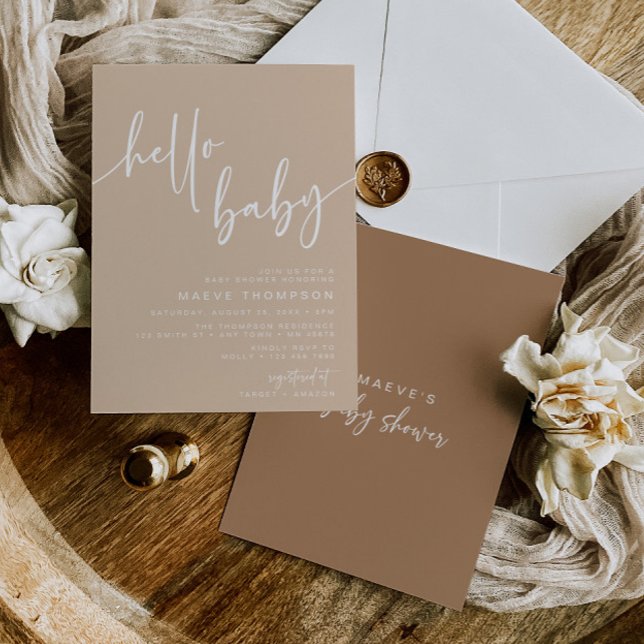 Bonjour Baby Moderne Baby shower Neutre Invitation (Créateur téléchargé)