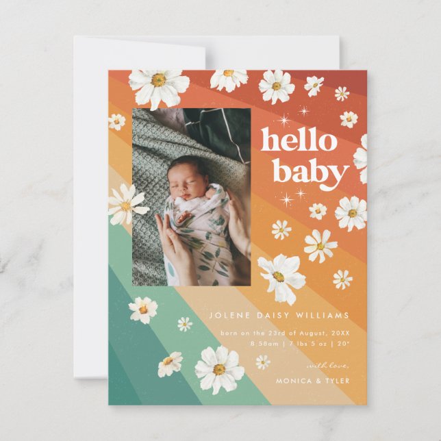 Bonjour Bébé | Annonce de naissance rétro bohème (Devant)